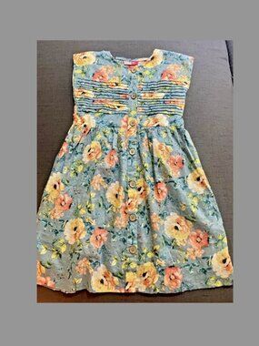Penelope Mack Girls Dress Blue Hawaiian Button Up Sleeveless SZ 6